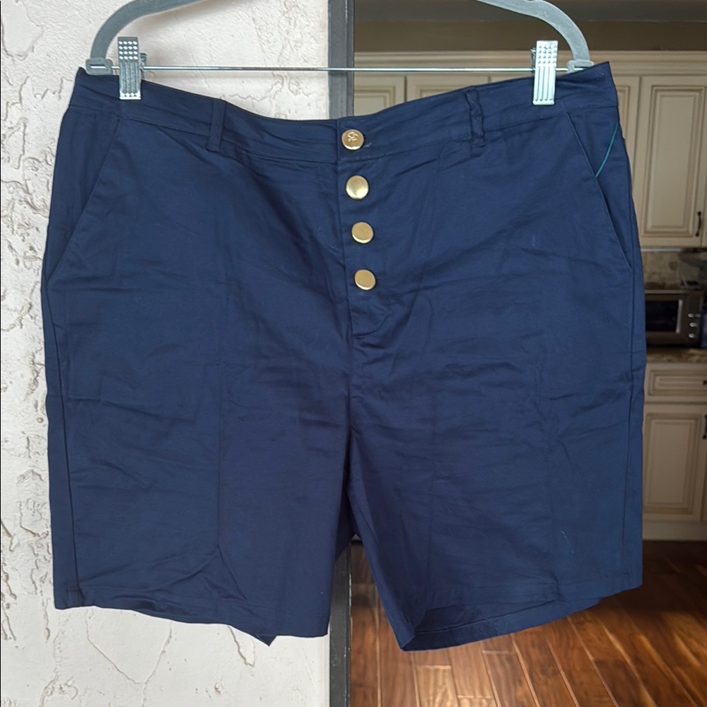 Blue and Gold Flat Front Shorts with Tailored Look